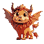 a lion with red eyes, horn, wings, scropion tail.