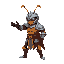 an ant knight with armor and helmet, stretching out his hand