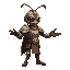 an ant knight with armor and helmet, stretching out his hand