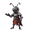 an ant knight with armor and helmet, stretching out his hand