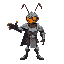 an ant knight with armor and helmet, stretching out his hand
