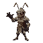 an ant knight with armor and helmet, stretching out his hand