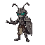 an ant knight with armor and helmet, stretching out his hand
