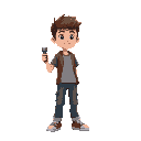 create a boy in casual clothes holding a hand flashlight