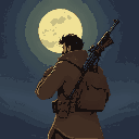 a afghanistan man with a gun on his back looking at moon