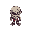 create a clean, top-down pixel art sprite of a chibi-style hero character for a 2d mobile game. the hero should have a small, cute body with a large head and small arms and legs.