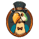 parrot with a top hat and monocle inside of a portrait