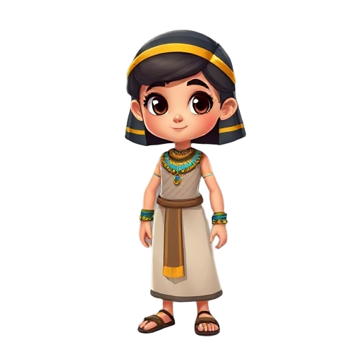 ancient girl egyptian child, short hair, long dress,  necklace and bracelet