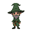 wizard with black fase and white eyes with green outfit