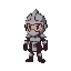 rpg hero wearing a silver helmet, gray armor, and dark boots. boxy and compact design for a side-scrolling game. minimal details, clear outline, simple colors, cute but heroic look. helmet heroes style