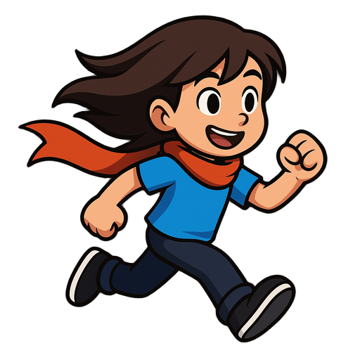 character of a running boy wearing a scarf and long hair