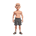 a bald man wearing shorts 