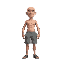 a bald man wearing shorts 