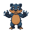 a blue and brown bear with robot claws.