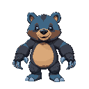 a blue and brown bear with robot claws.