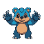 a blue and brown bear with robot claws.
