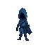 a minimalistic blue rogue for an rpg game with no face and is wider than usual