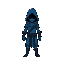 a minimalistic blue rogue for an rpg game with no face idle but ready for action