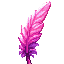 a single, beautiful feather made of shimmering, translucent strands of magenta and pink light. its surface is iridescent, with colors shifting subtly. the quill is solid pink. it's surrounded by a soft aura with tiny particles of pink light drifting away.