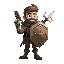 create a character who has a pistol, a shield and a sword on his back