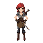 female adventurer with red hair, and wearing a scimitar on hips.