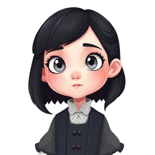 pale girl with grey/silver eyes and black hair. with 1860 to 1910 style of clothing
