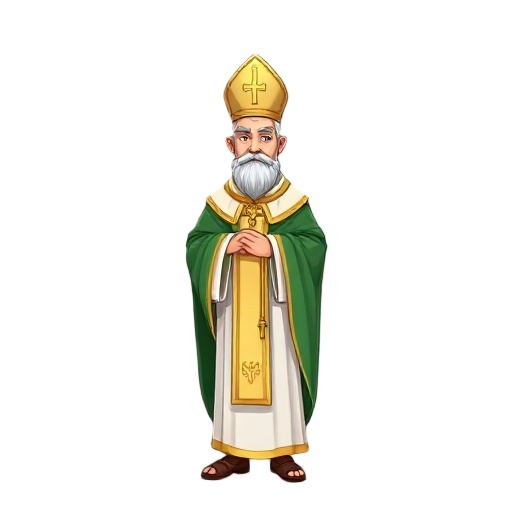 i want an image of bishop saint nicholas of bari in a green, white, and gold garment from 270 ad.