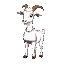 create a 16x16 pixel art sprite of a goat wearing a white t-shirt and blue pants, in a neutral, relaxed position, motionless. the image should reflect a retro, minimalist style, with subtle details th
