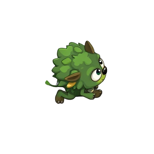 main charater like tiny cute forest monster humanoid who look at right , who walk
