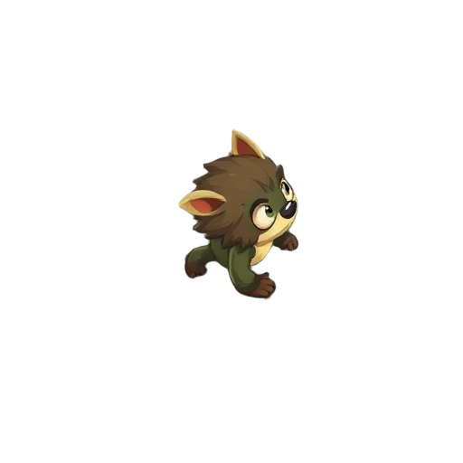 main charater like tiny cute forest monster humanoid who look at right , who walk