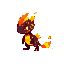 a small, nimble creature made of flickering orange and red pixels, with embers trailing behind them.