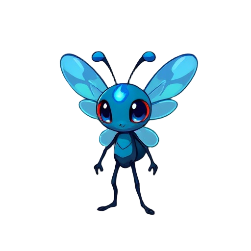 small, circular, blue firefly