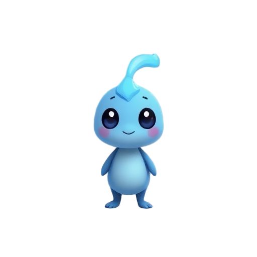 small, round, cute blue wisp creature 