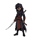 full body black nomad, spy, swordman, shealthed sword, rpg fantasy, black hair