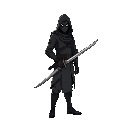 full body black nomad, spy, swordman, shealthed sword, rpg fantasy