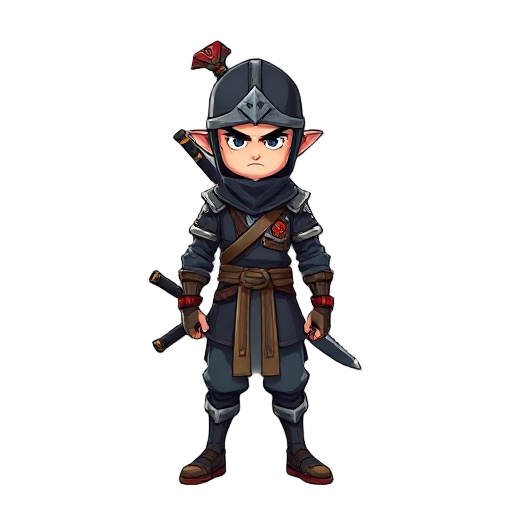 create a character whose outfit is like a warrior, samurai, ninja, and carrying sword