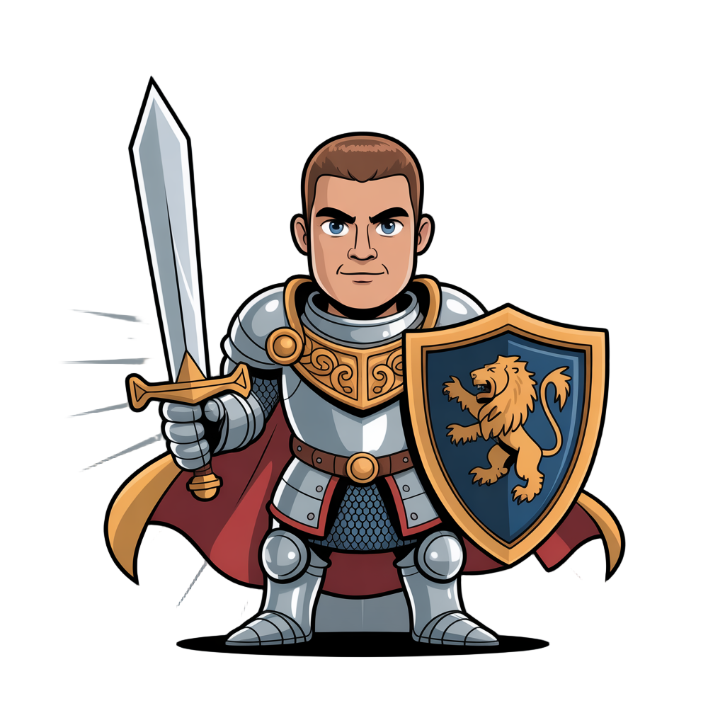 a hero with sword and shield,armour