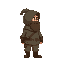 chubby bearded adventurer, round hooded character facing right