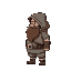 cute chubby bearded adventurer, hooded character facing right
