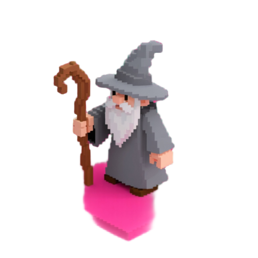 professional tibia 8.6 style pixel art sprite sheet. 45-degree isometric projection (oblique view). character: old grey wizard, wearing long grey robes, a grey pointy wizard hat, long white beard, holding a simple brown wooden staff. background: solid mag