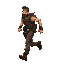 post apocalyptic man with rugged clothes and bandana running sideways