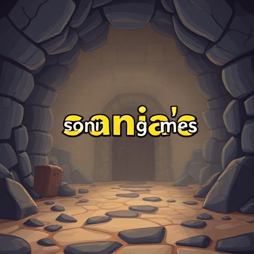 create a title screen for an rpg game, fantasy and action,  create a background of a dungeon and it needs to appear the text “sonia's games” in every frame which will be the animated one