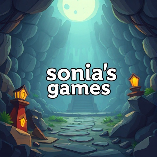 create a title screen for an rpg game, fantasy and action,  create a background of a dungeon and it needs to appear the text “sonia's games” in every frame which will be the animated one