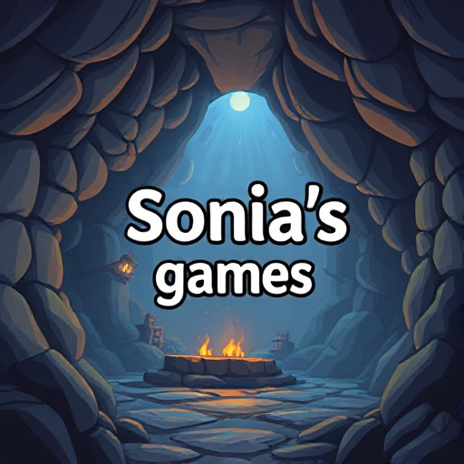 create a title screen for an rpg game, fantasy and action,  create a background of a dungeon and it needs to appear the text “sonia's games” in every frame which will be the animated one