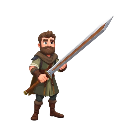 medieval man with a long wooden sword