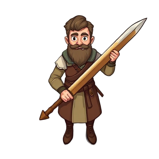 medieval man with a long wooden sword