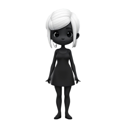 black humanoid, realistic female shape, white disornaded haircut, only a black siluete