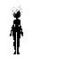 black humanoid, realistic female form, messy, spiky white haircut, just a black silhouette with no light or shadows. no clothing.
