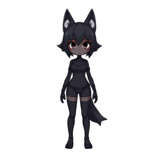 black humanoid, female shape, wolf haircut