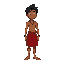 a brazilian indian, male, with black hair, wearing a red skirt